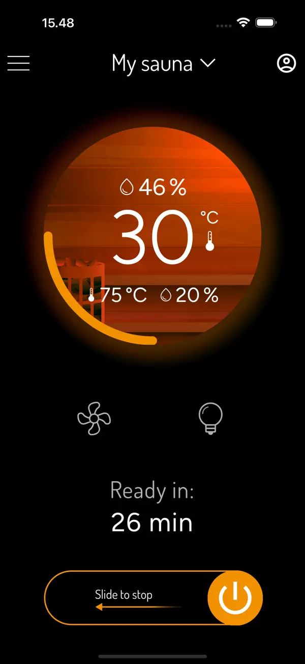 MyHarvia 2 live heating and ready-time screen