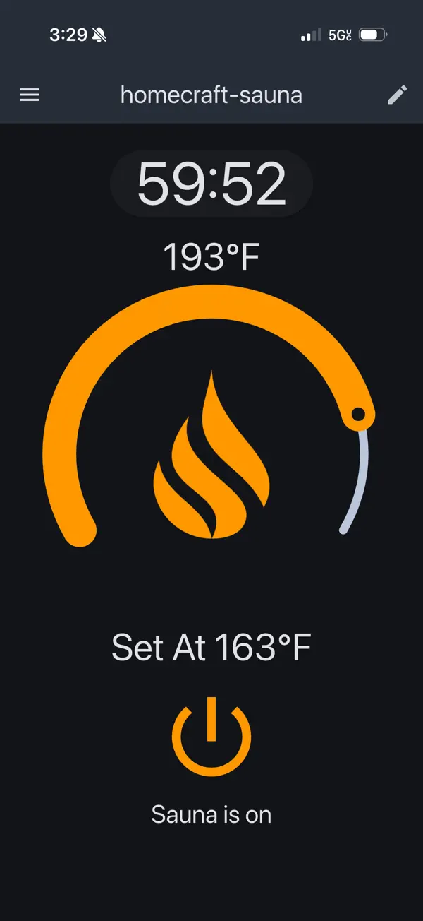 Homecraft Saunas app remote temperature and power control