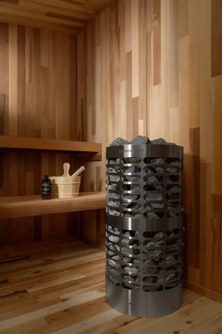 Homecraft Electric sauna heaters installed in a sauna