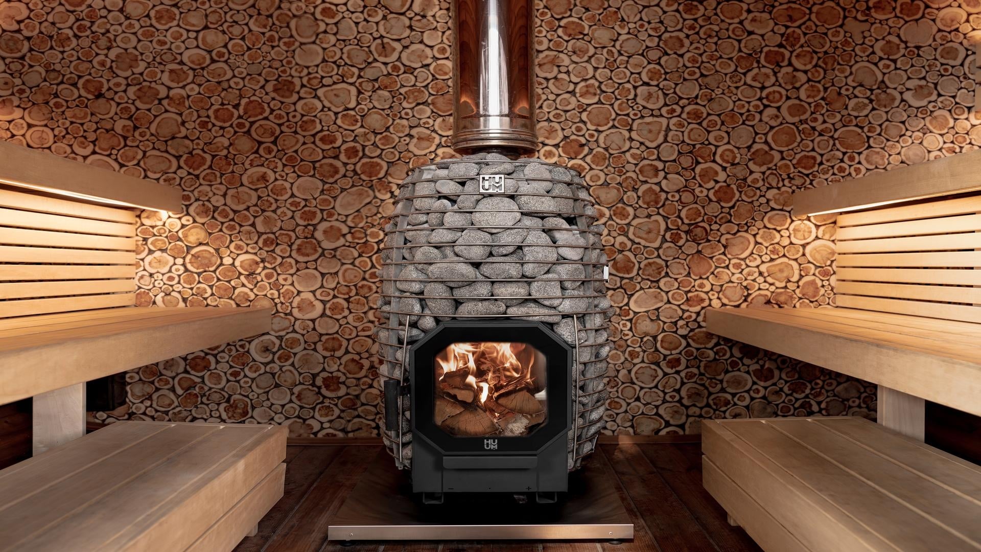 HUUM Wood-burning sauna stoves installed in a sauna
