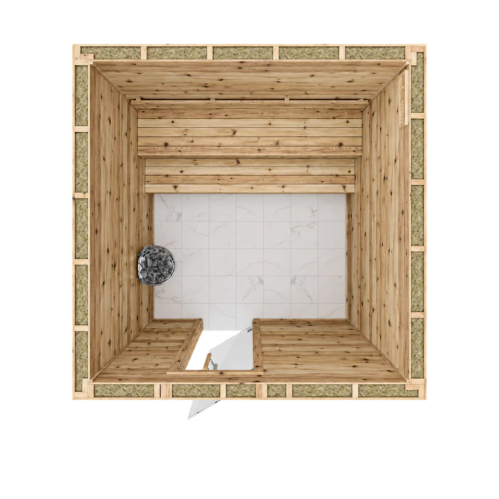 Top view of an indoor sauna kit layout