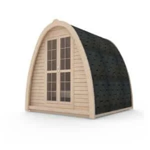 Camping pod, exterior rendering with double glass doors