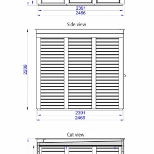 Eco Modern Outdoor Sauna Kit, dimensioned side and end drawings