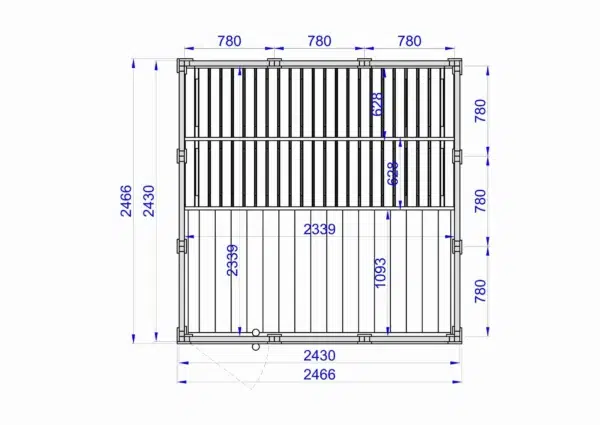 Eco Modern Outdoor Sauna Kit, dimensioned top-view drawing