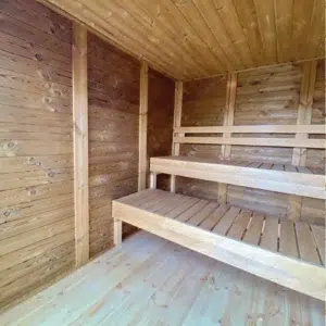 Eco Modern Outdoor Sauna Kit, interior wall and tiered benches