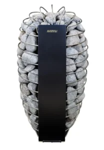 Harvia Spirit electric sauna heater, front view of oval stone basket