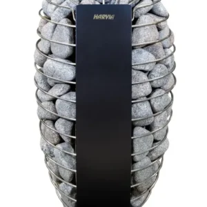 Harvia Spirit electric sauna heater, front view of oval stone basket