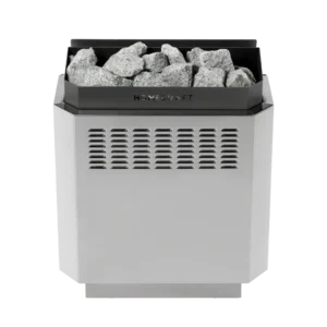 Homecraft H-Series electric sauna heater, front view with sauna stones