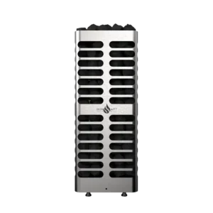 Homecraft Revive electric sauna heater, front view of tall slotted casing