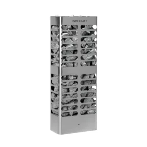 Homecraft Revive Slim electric sauna heater, angled view of narrow stone basket