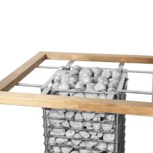 HUUM CLIFF safety railing, installed around a stone-filled heater