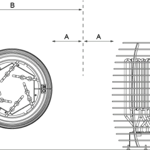 HUUM HIVE electric sauna heater, technical drawing of heater and safety clearances