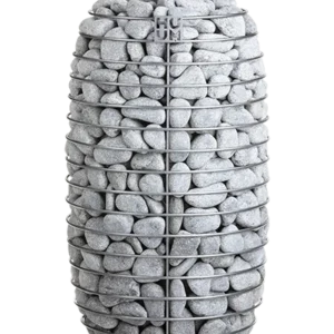 HUUM HIVE Mini electric sauna heater, rounded metal basket filled with sauna stones