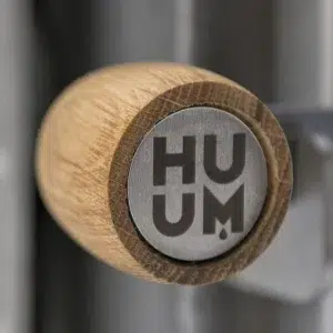 HUUM HIVE Wood sauna stove, wooden door knob with HUUM logo