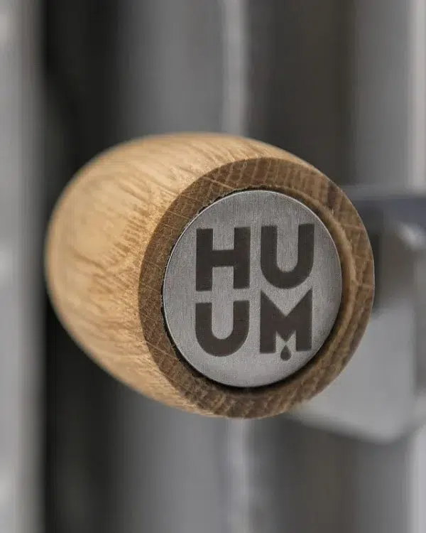 HUUM HIVE Wood sauna stove, wooden door knob with HUUM logo