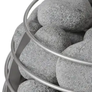HUUM sauna stones, close-up of stones behind the heater cage