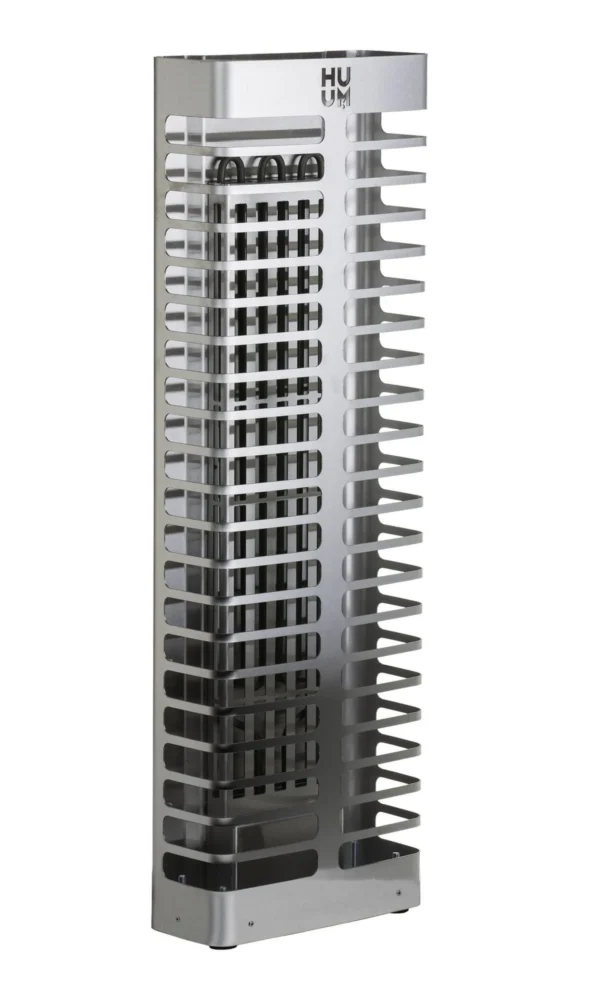 HUUM steel Mini electric sauna heater, empty basket showing internal heating elements