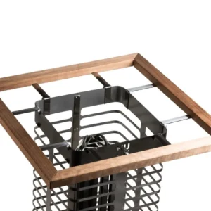 HUUM steel safety railing, installed around an empty heater cage