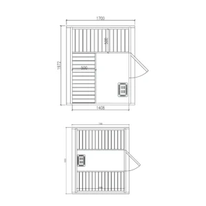 Outdoor barrel sauna, dimensioned floor-plan drawings