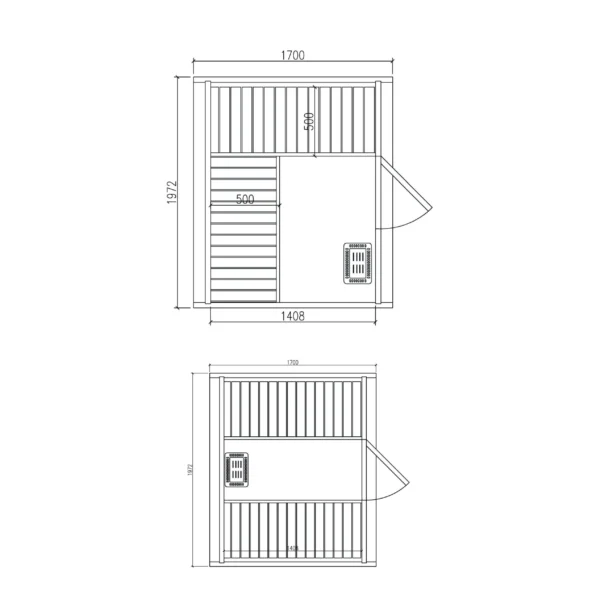 Outdoor barrel sauna, dimensioned floor-plan drawings