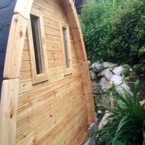 Outdoor pod sauna, rear wall with two narrow windows
