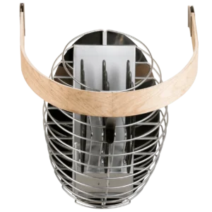 Safety Railing for HUUM Drop Sauna Heater, installed around an empty heater cage