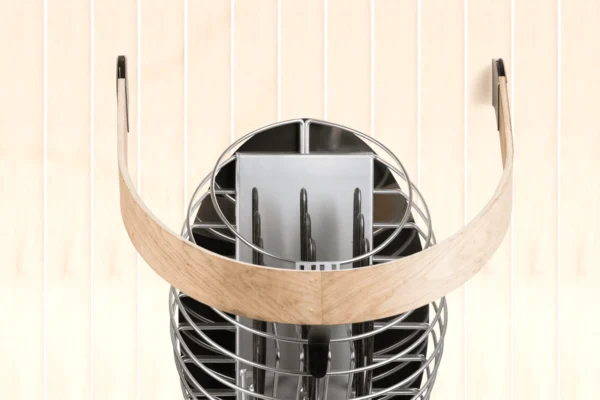 Safety Railing for HUUM Drop Sauna Heater, installed around a wall-mounted heater