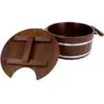TESLI 15 L thermo wood sauna bucket with plastic insert and lid, lid removed to show plastic liner