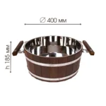 TESLI 15 L thermo wood sauna bucket with stainless steel insert and lid, bucket with width and height annotations