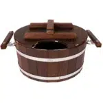 TESLI 15 L thermo wood sauna bucket with stainless steel insert and lid, lid fitted over the bucket