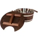 TESLI 15 L thermo wood sauna bucket with stainless steel insert and lid, lid removed to show metal liner