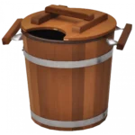 TESLI 20 L thermo wood sauna bucket with plastic insert and lid, lid fitted over the bucket