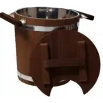TESLI 20 L thermo wood sauna bucket with stainless steel insert and lid, lid removed to show metal liner