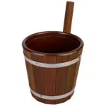 TESLI 5 L wooden sauna bucket with plastic insert, front view of bucket and upright handle