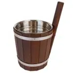 TESLI 5L THERMO wood sauna bucket with Stainless Steel Insert, angled view showing metal insert and wooden exterior