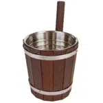 TESLI 5L THERMO wood sauna bucket with Stainless Steel Insert, front view showing metal insert and wooden exterior