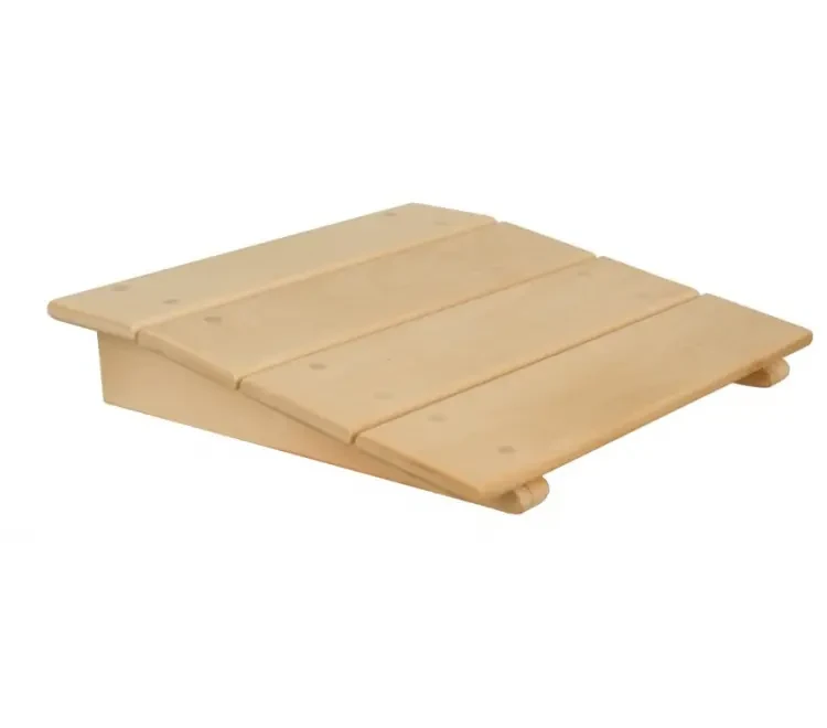 TESLI Alfa sauna headrest, angled view of slatted wooden headrest