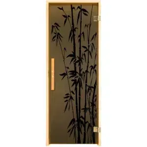 TESLI Bamboo glass sauna door, front view with bamboo design
