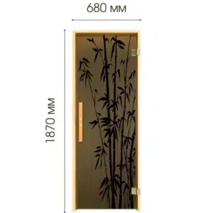TESLI Bamboo glass sauna door, front view with height and width annotations