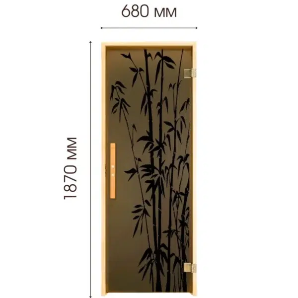 TESLI Bamboo glass sauna door, front view with height and width annotations