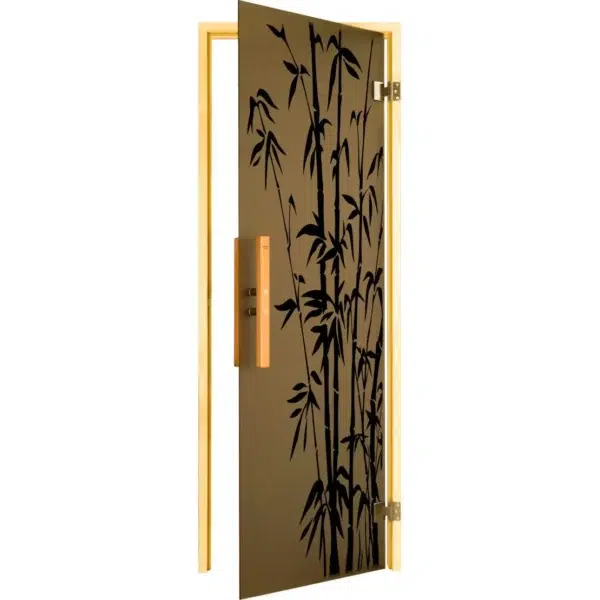 TESLI Bamboo glass sauna door, open door with bamboo design