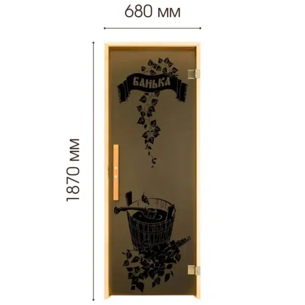 TESLI Bathhouse glass sauna door, front view with height and width annotations