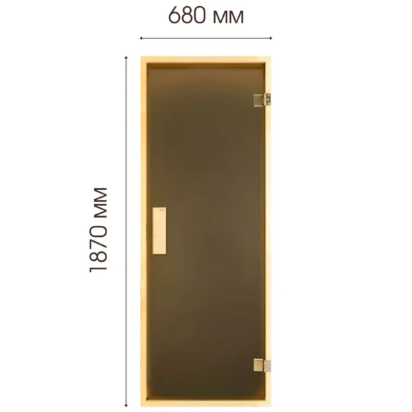 TESLI Briz glass sauna door, front view with height and width annotations