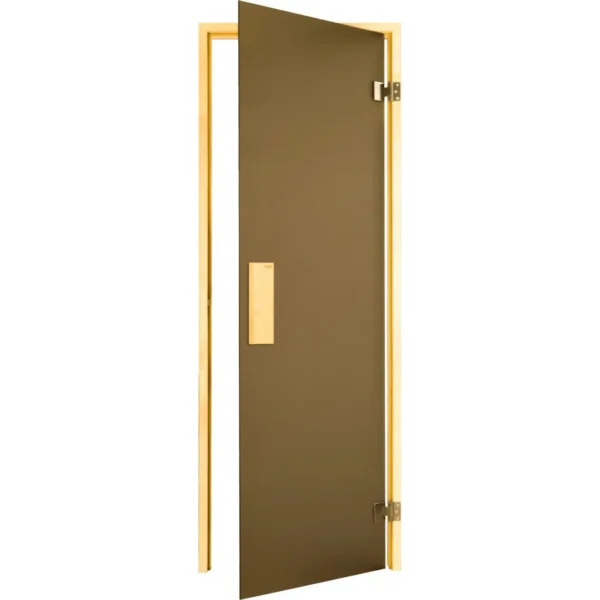 TESLI Briz glass sauna door, open door with wooden frame