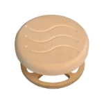 TESLI CIRCULAR Sauna Vent Cover D100 with Wooden Mounting Piece, angled view showing the mounting piece