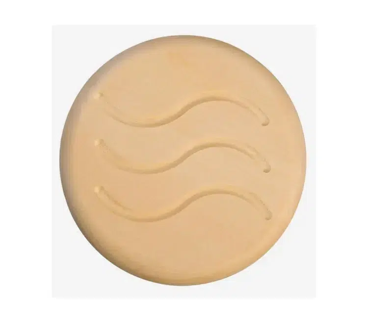 TESLI CIRCULAR Sauna Vent Cover D100 with Wooden Mounting Piece, front view with wave pattern