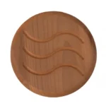 TESLI CIRCULAR THERMO wood Sauna Vent Cover D100 with Stainless Steel Mounting Piece, front view with wave pattern