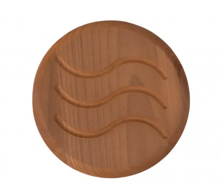 TESLI CIRCULAR THERMO wood Sauna Vent Cover D100 with Stainless Steel Mounting Piece, front view with wave pattern