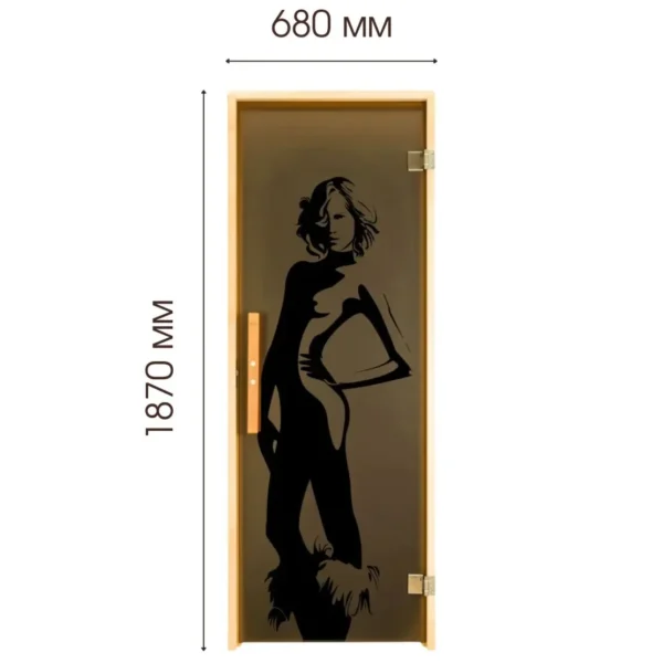 TESLI Dream glass sauna door, front view with height and width annotations