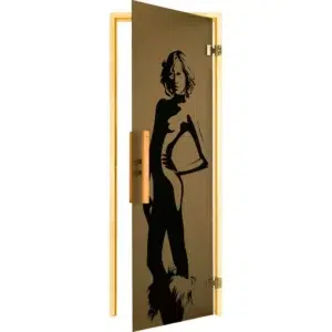TESLI Dream glass sauna door, open door with decorative figure design
